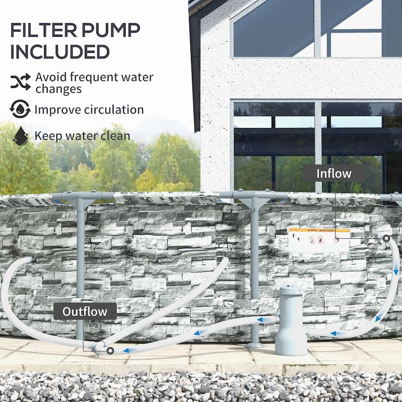 Outsunny 14' x 33" Round Above Ground Swimming Pool, Steel Frame Pool with Cartridge Filter Pump and Repair Patch, Gray Brick