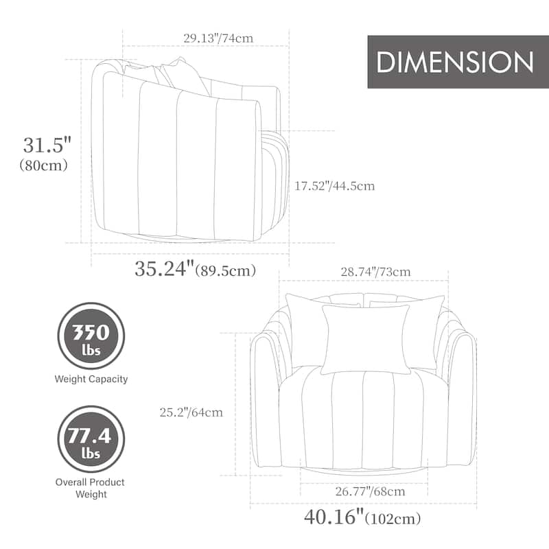 Modern Velvet Swivel Accent Chair,Sofa Chair with 3 Pillows,Club Chair