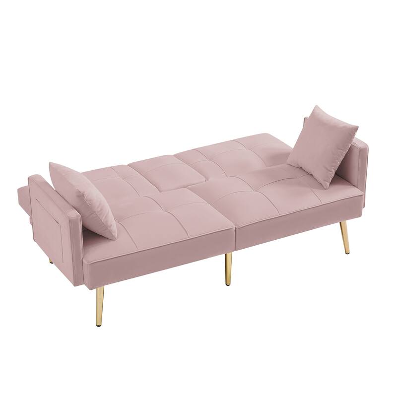 Velvet Futon Sofa Bed with Gold Metal Legs for Living Room, Entryway, Hallway, Office