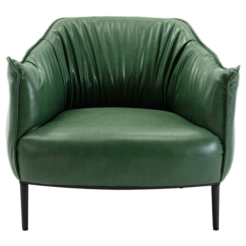KINWELL 33" Wide Faux Vegan Leather Upholstery Barrel Chair