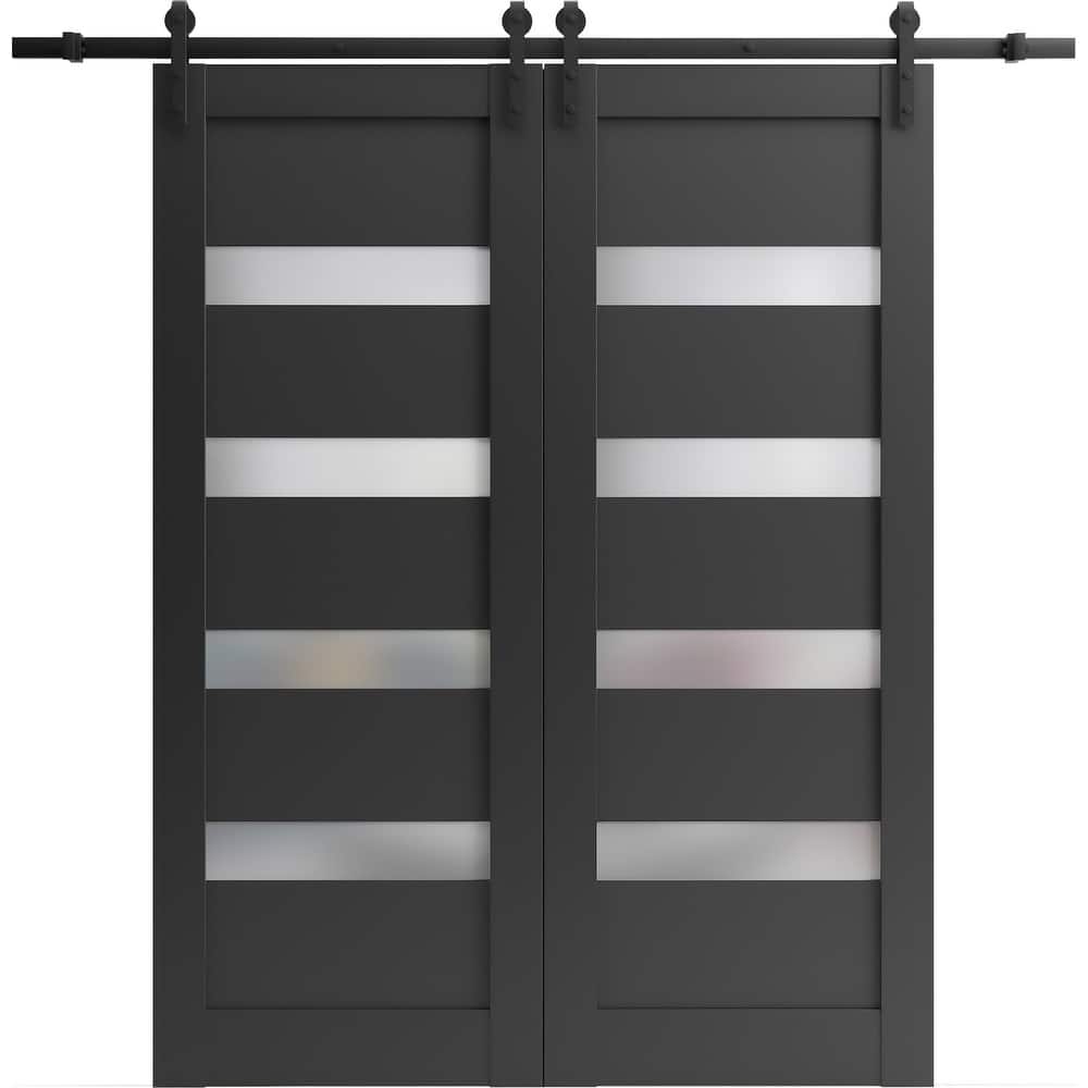 Sturdy Double Barn Door 36 x 80 inches | Quadro 4113 Matte Black Frosted Glass