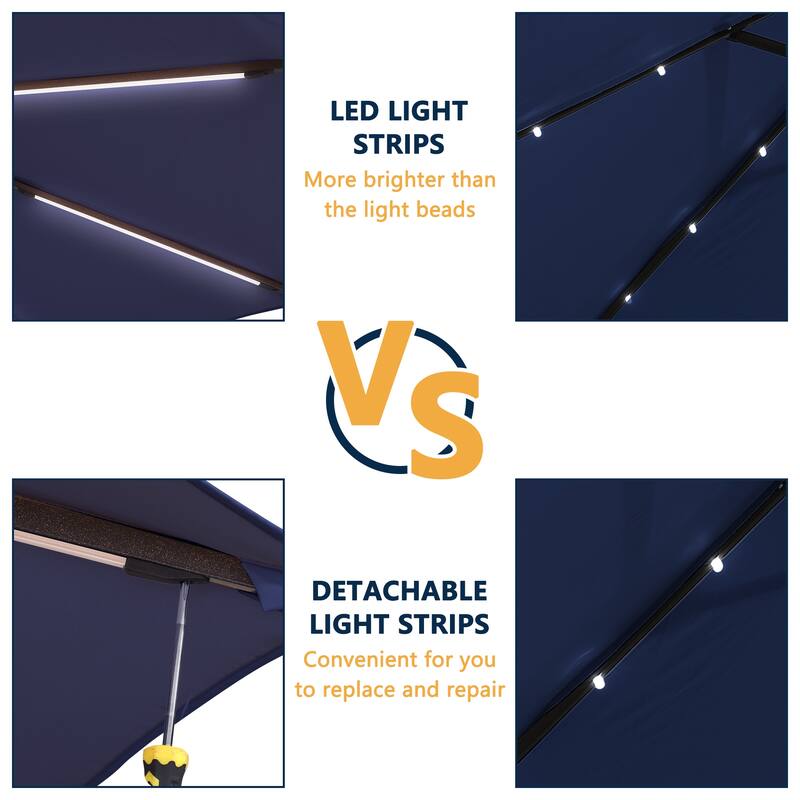 Clihome 15Ft Outdoor Solar Lights Rectangular Crank Market Umbrella, with Base