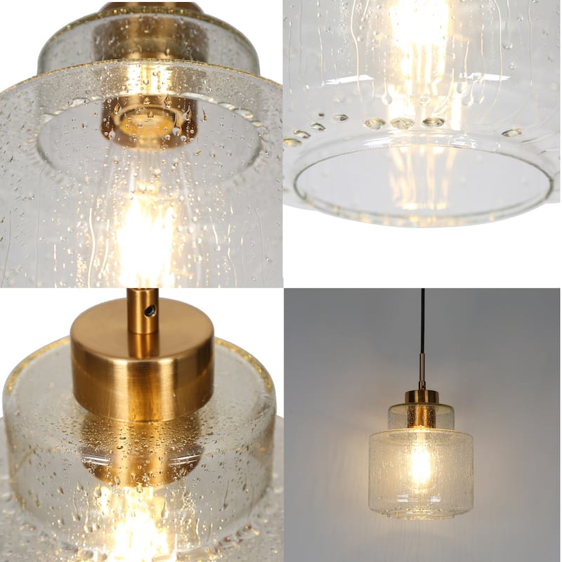 Yarge Modern Mini 1-Light Water-drop Glass Pendant Abstract Brass Gold Adjustable Kitchen Island Lighting - D 6.7" x H 15.5"