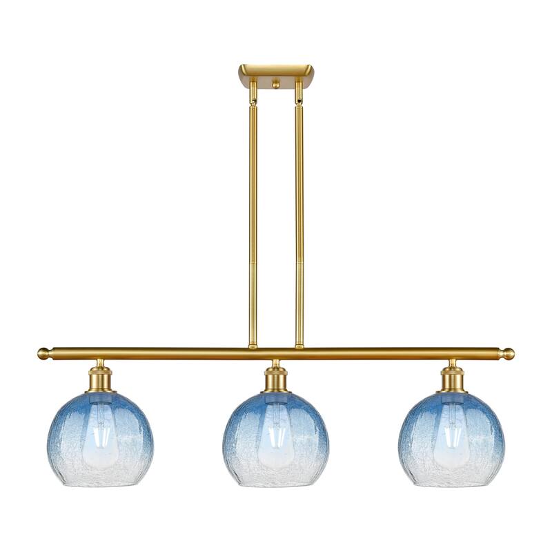 Innovations Lighting Endless Possibilities Ballston - Brookhaven Globe - 3 Light 36" Stem Hung Island Light - Satin Gold/Sapphire Blue