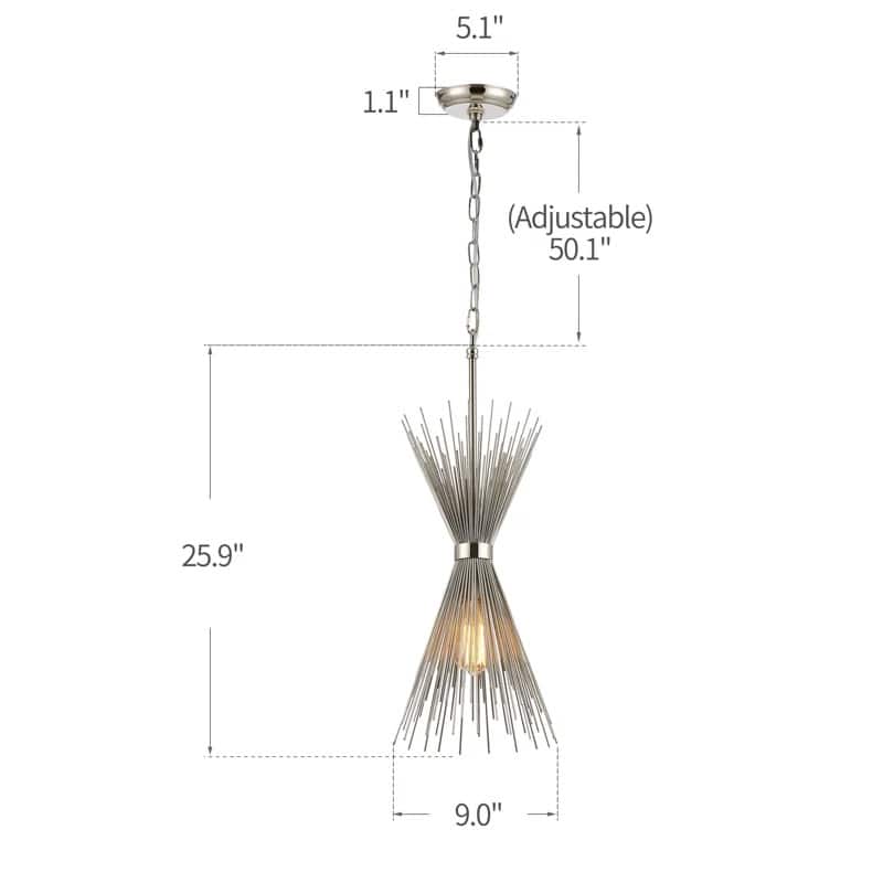 1 Light Sleek Metal Radiating Quills Pendant Lamp Spike Small Chandelier