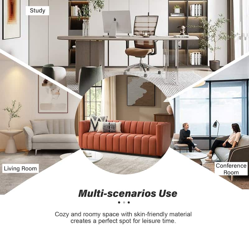 Olinto Modern 83-Inch Genuine Leather Tufted Couch Sofa with Channel Back by HULALA HOME