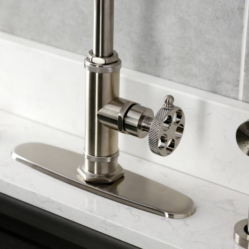 Kingston Brass Webb Single-Handle 1-Hole Deck Mount Kitchen Faucet with Knurled Handle and Brass Side Sprayer