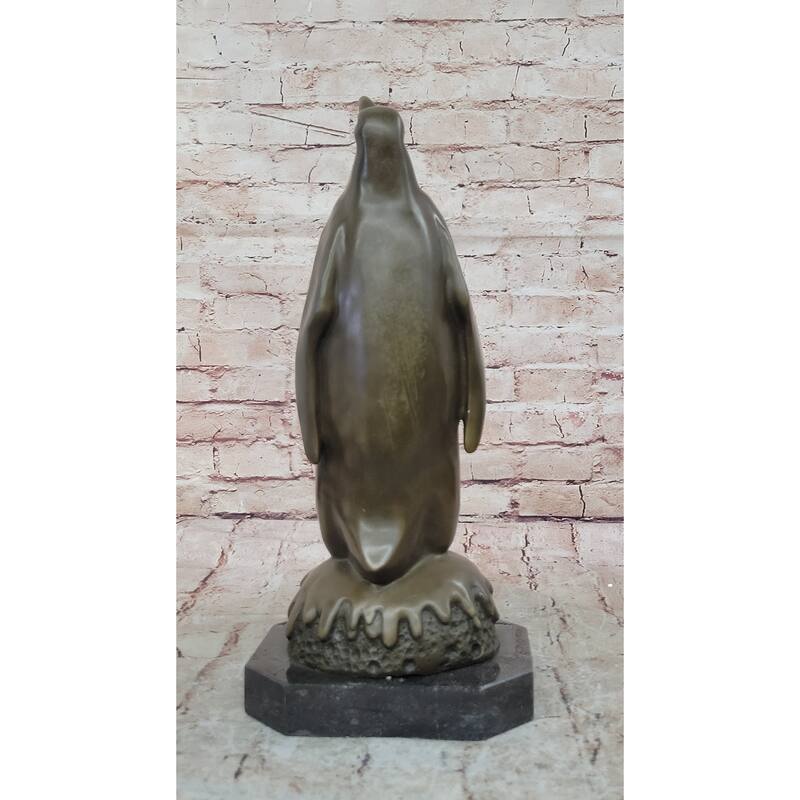 Penguin And Baby Chick Nestling Bronze Statue Sculpture Collectible Original Art 15 Inches X 7 Inches