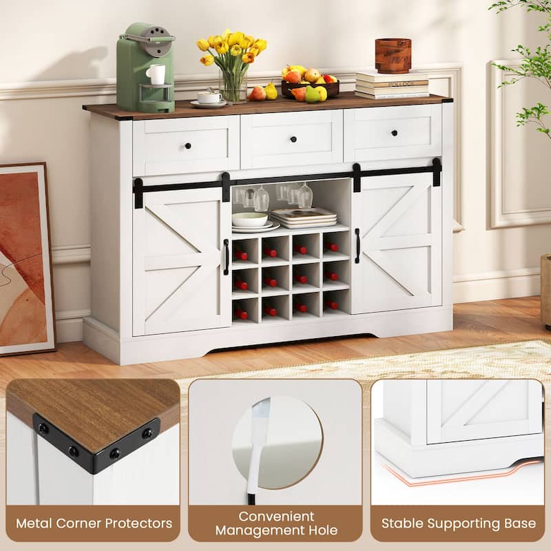 Gymax Wine Bar Cabinet w/LED Lights & Doors Coffee Station w/
