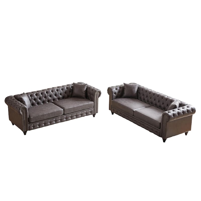 Chesterfield Button Tufted Sofa Set of 2 with Nailhead Trim, 3+3 Seat