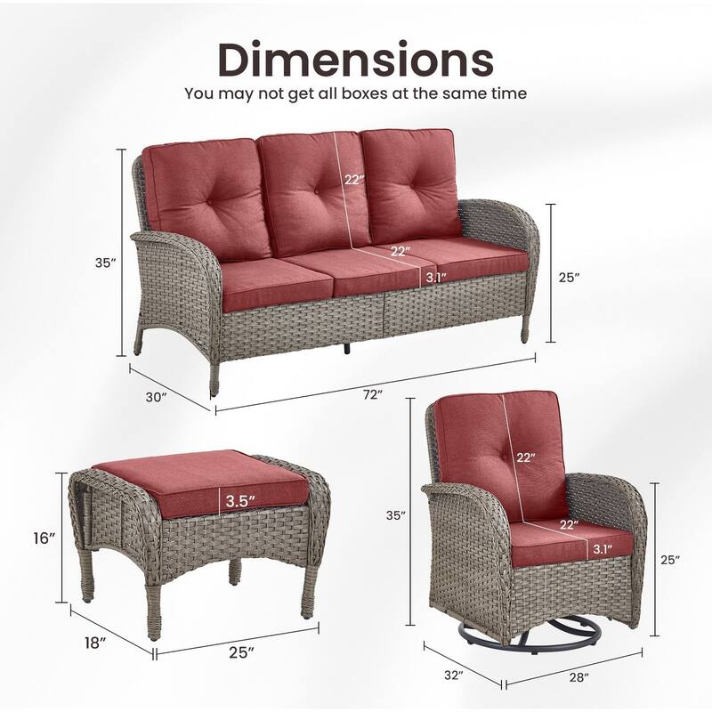 Gymojoy 5-Piece Outdoor Wicker Patio Furniture with 3 Seat Sofa & Swivel Chair, Coversation Set with Water Resistant Cushions