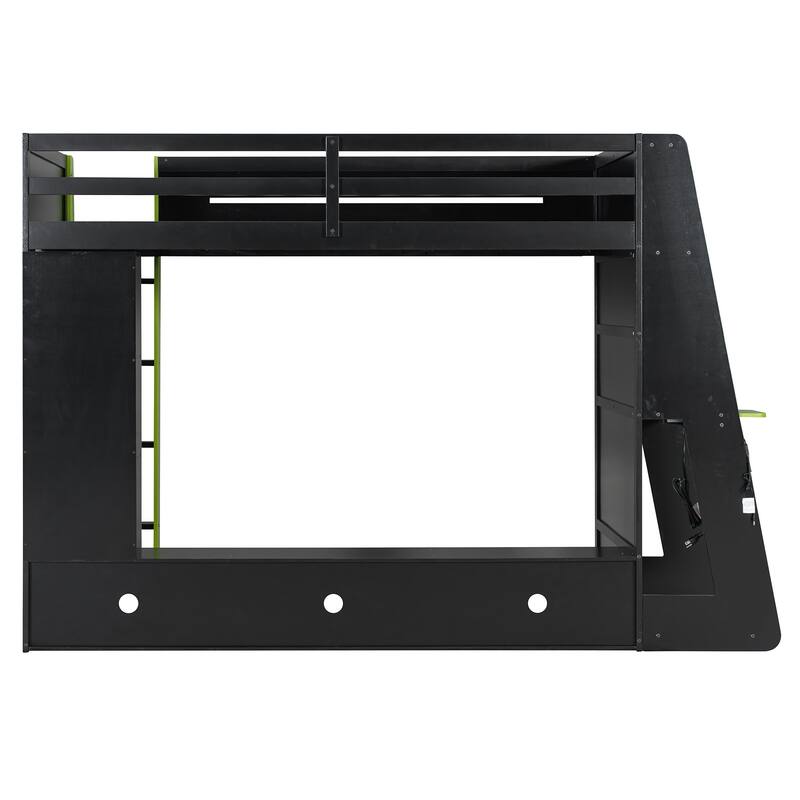 Esports Twin Loft Bed with Desk, Multi-storage Shelves and Light Strip