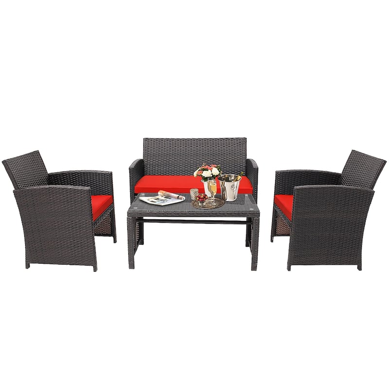 Costway 8PCS Patio Rattan Furniture Set Cushioned Chair Sofa Coffee