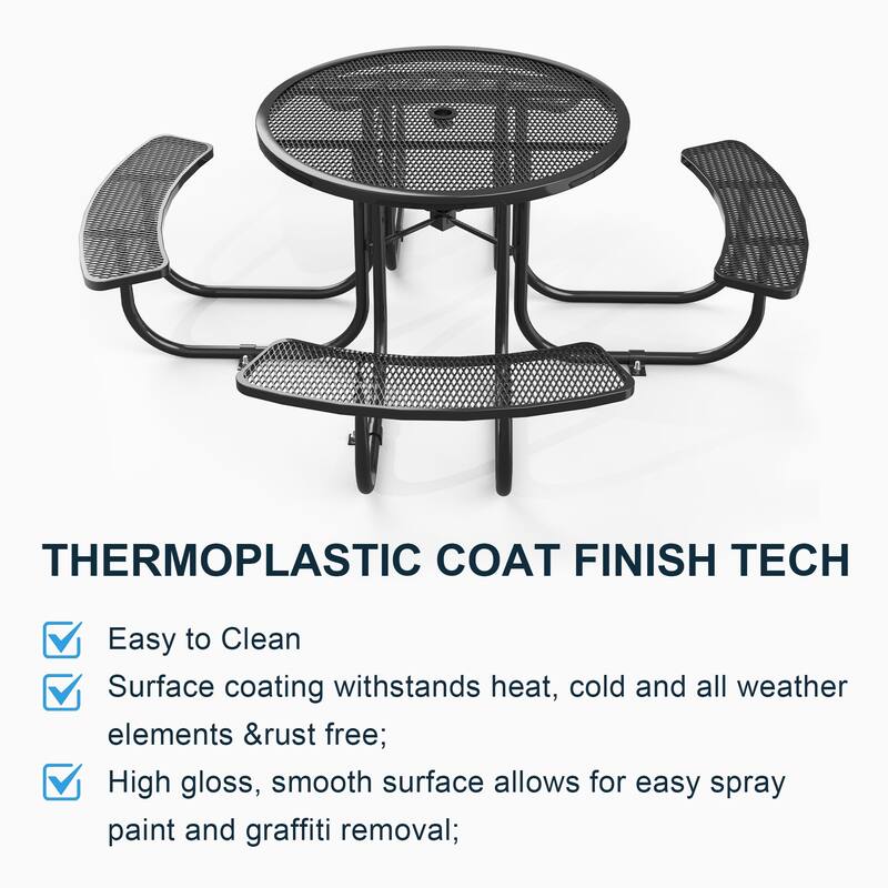 Round Outdoor Steel Picnic Table 46" with umbrella pole