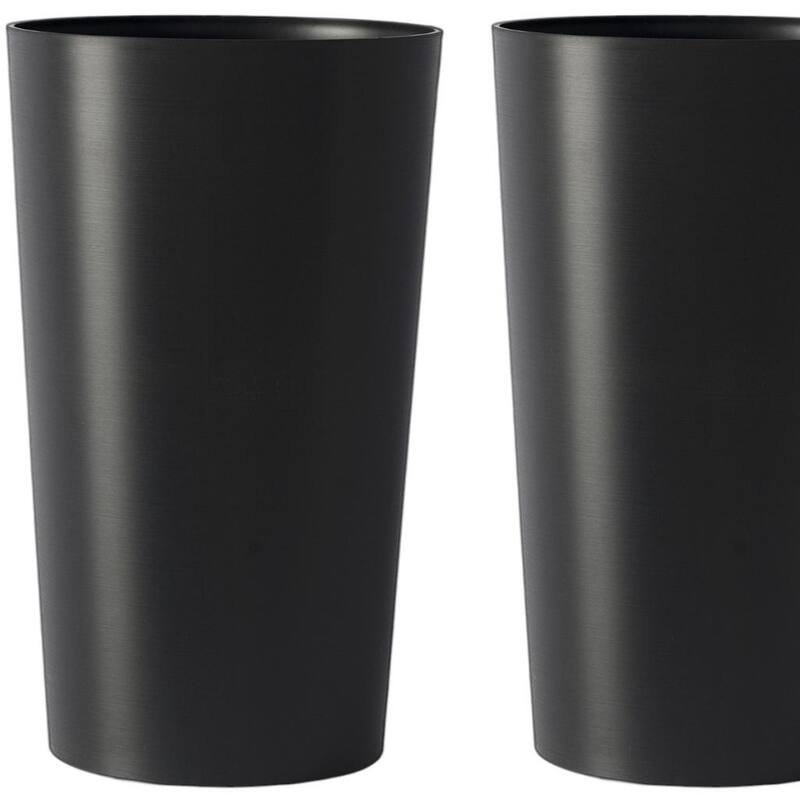 HomeRoots Set of Two Black Heavy Duty Plastic Cylindrical Planter Pots