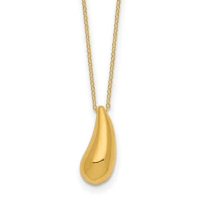Curata 7mm 14k Yellow Gold Polished Puffed Teardrop Necklace, 18"
