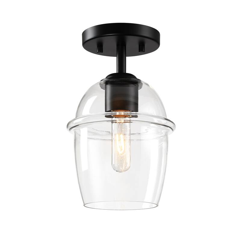 Summer Jazz 7 in. 1-Light Matte Black Transitional Semi Flush Mount with Clear Glass Shade for Bedrooms - 11.5