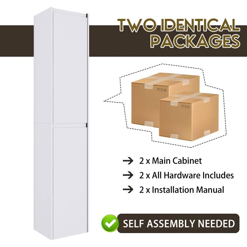 Modern Wall-Mounted Bathroom Side Cabinet with Soft-Close Doors, Floating Design, 6 Storage Compartments, 12-Inch Width