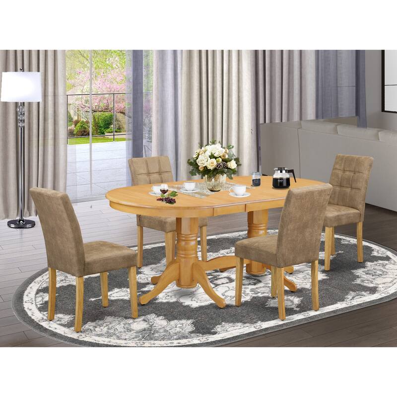 East West Furniture Dining Table Set Includes an Oval Kitchen Table and Chairs, Oak (Pieces Options) - VAAS5-OAK-28