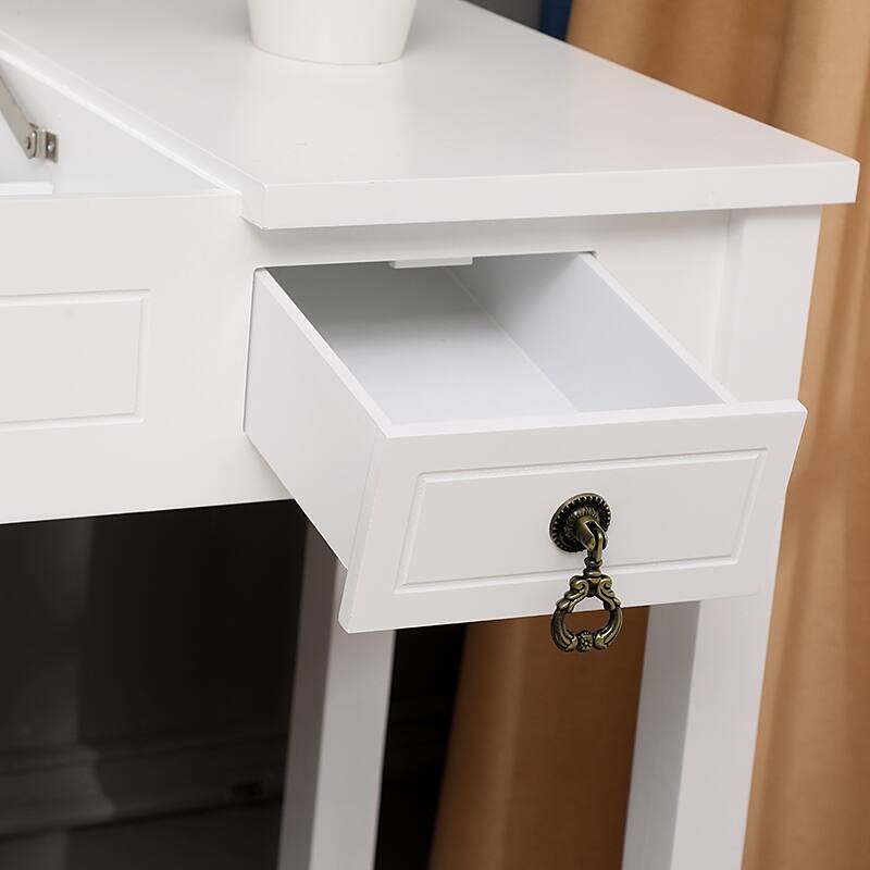 FCH Flip Single Mirror Double Drawers Straight Feet Dresser White