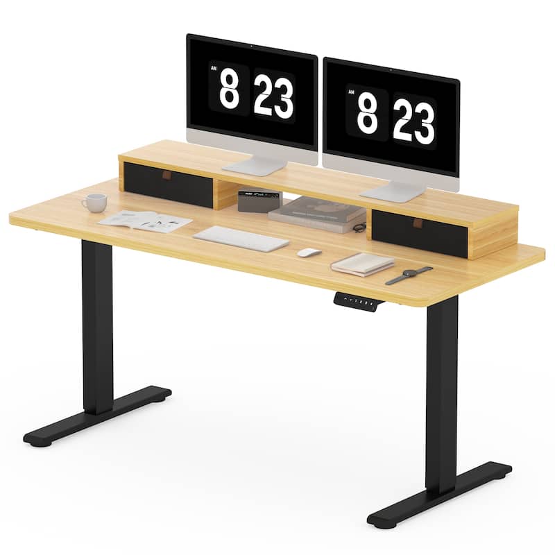 FlexiSpot 48"x24"/55"x24" Ergonomic Height Adjustable Standing Desk with 2 Drawers, Monitor Stand Computer Desk