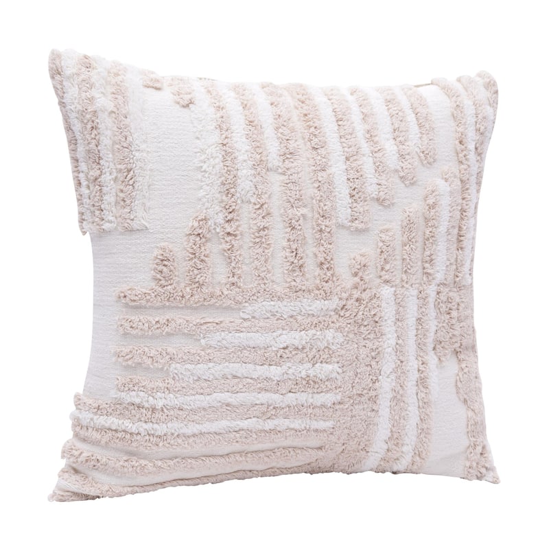 Handmade Abstract Geometric Shag Square Decorative Throw Pillow - 22" - Ivory and White