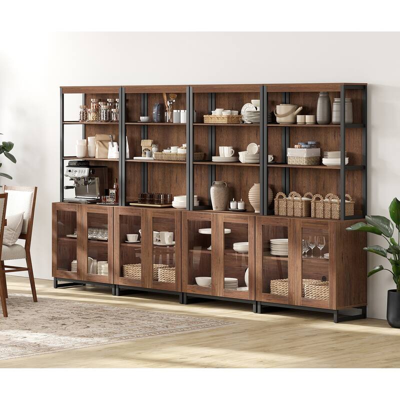 4 PCS Modern 72" Sideboard with Glass Doors and Adjustable Shelves, Multifunctional Buffet for Dining Room or Kitchen