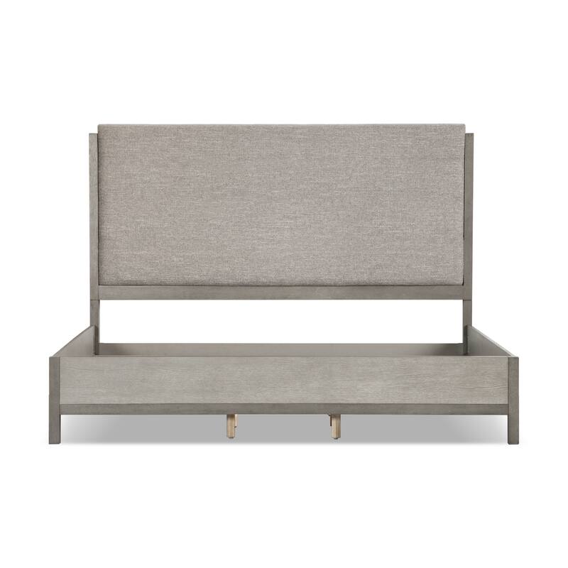 Furniture of America Cruz Contemporary Gray Solid Wood Panel Bed Frame with Upholstered Headboard