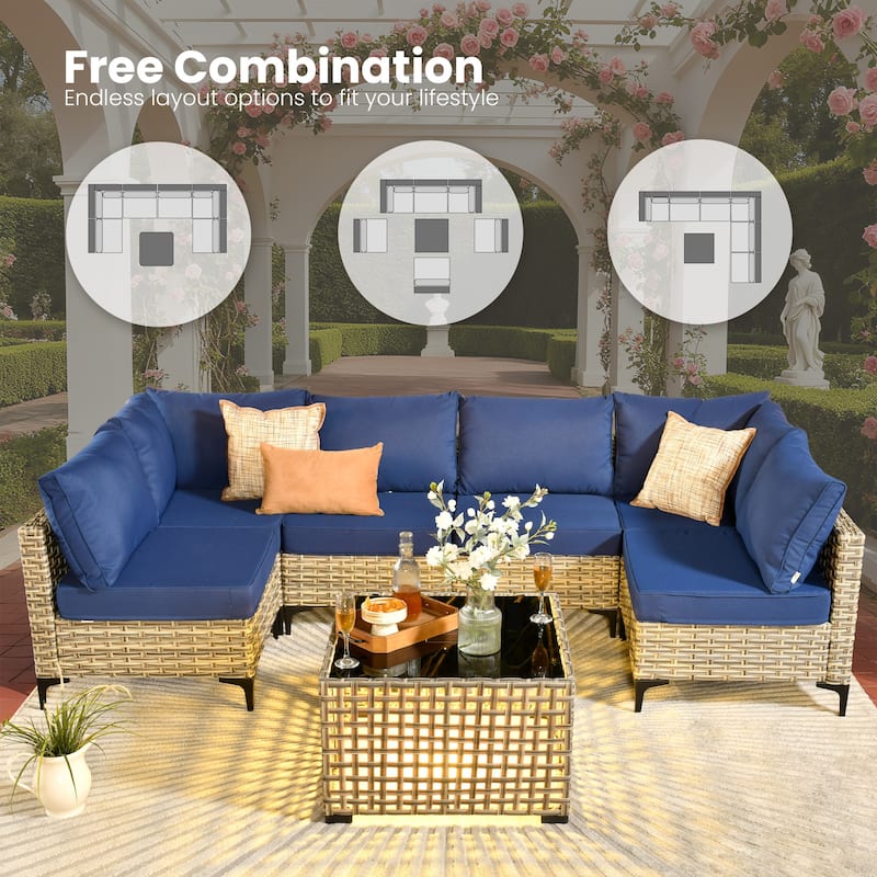 HOOOWOOO 7-piece Rattan Patio Furniture Sectional Set