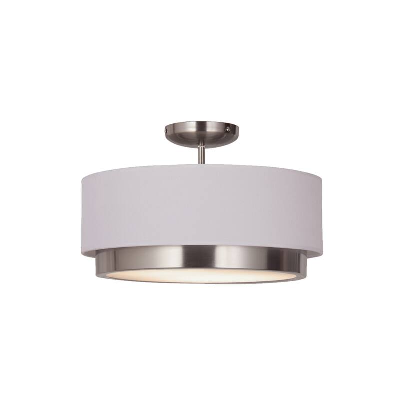 Tate 16" LED Semi-Flush Drum with White Linen Fabric Shade - Nickel