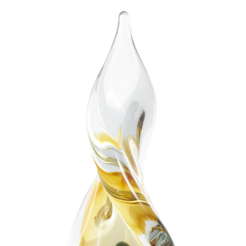 Clear Glass Twisted Abstract Decorative Sculpture with Green Accents