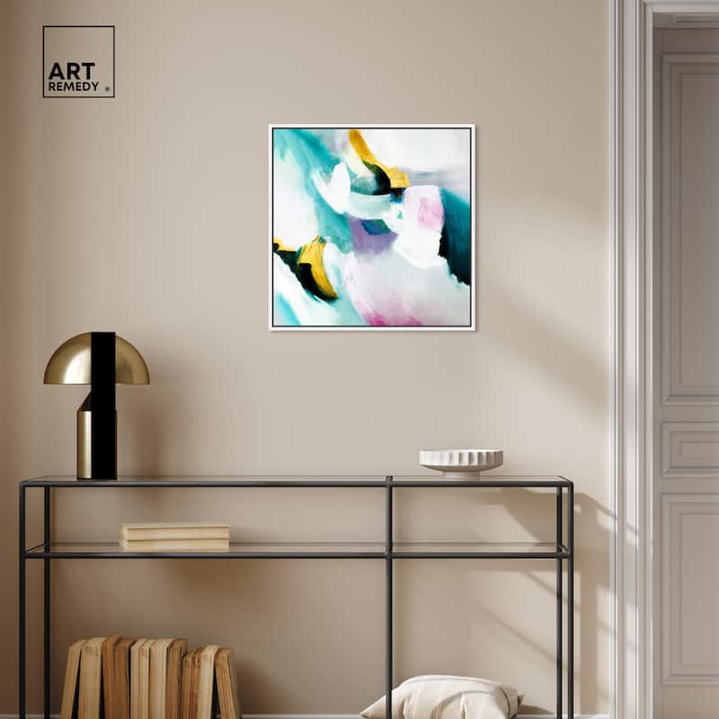 Art Remedy Still Violas Framed Blue Abstract 1 Piece Canvas Wall Art