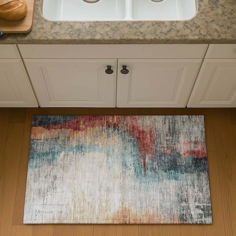 Premium Washable Super Soft Abstract Soid Mayfield Rug - Teal - 1'8" x 2'6"