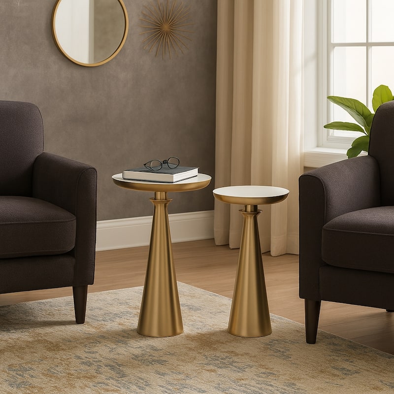 Accent Side Tables with Pedestal Bases - Set of 2, 24", Gold & White - 24.0" - Glass - 24.0" - Gold