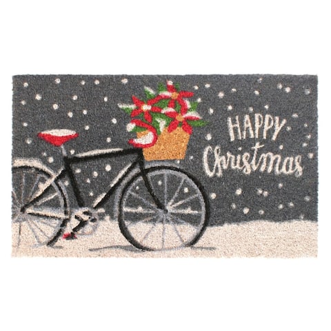 RugSmith Grey Machine Tufted Holiday Bicycle Happy Christmas Doormat, 18" x 30"