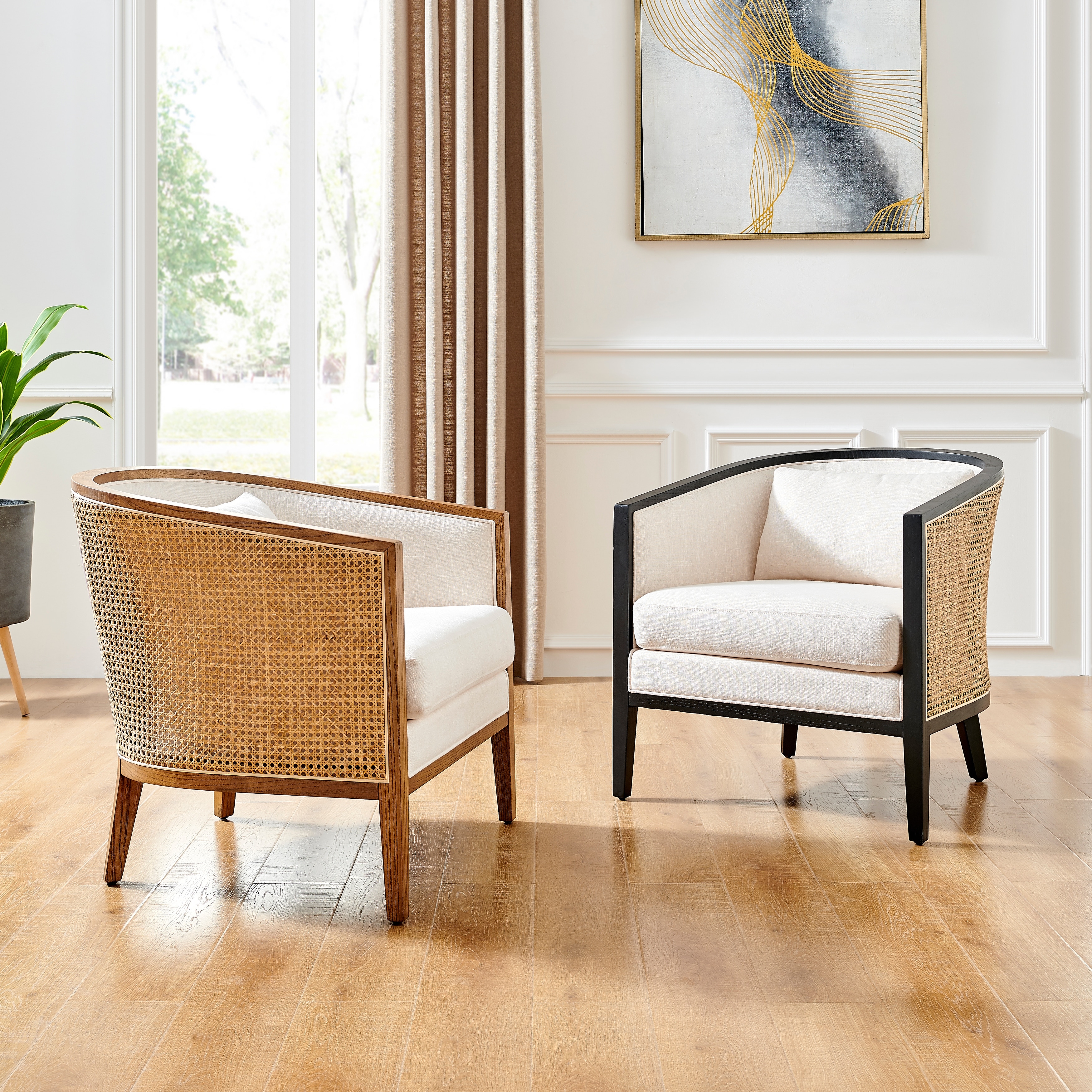 NPD Furniture Tillman Linen Accent Arm Chair with Rattan