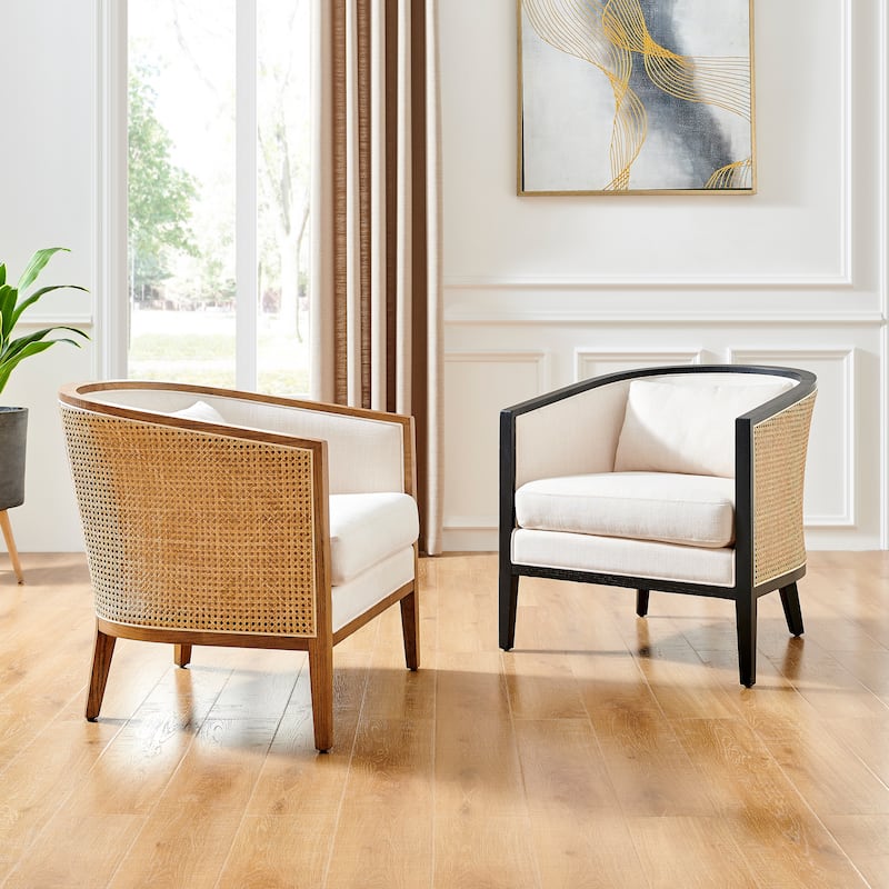 NPD Furniture Tillman Linen Accent Arm Chair with Rattan