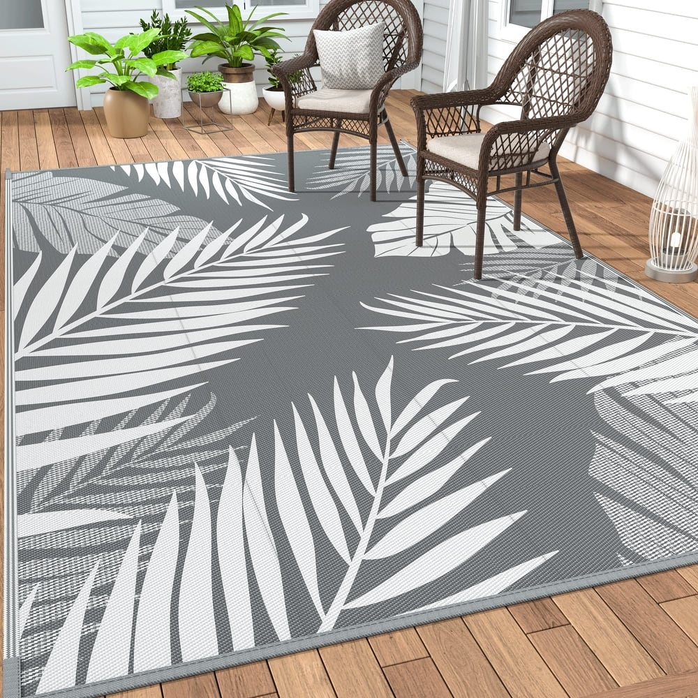 Mcow Palm Leaf Collection Reversible Woven Waterproof Outdoor Area Rug