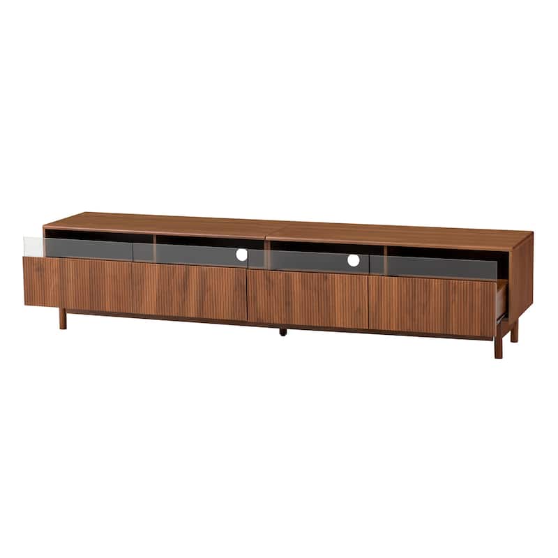 TV Stand for TVs up to 85", Mid Century Modern Entertainment Center with Glass Drawers, Wood TV Console Table