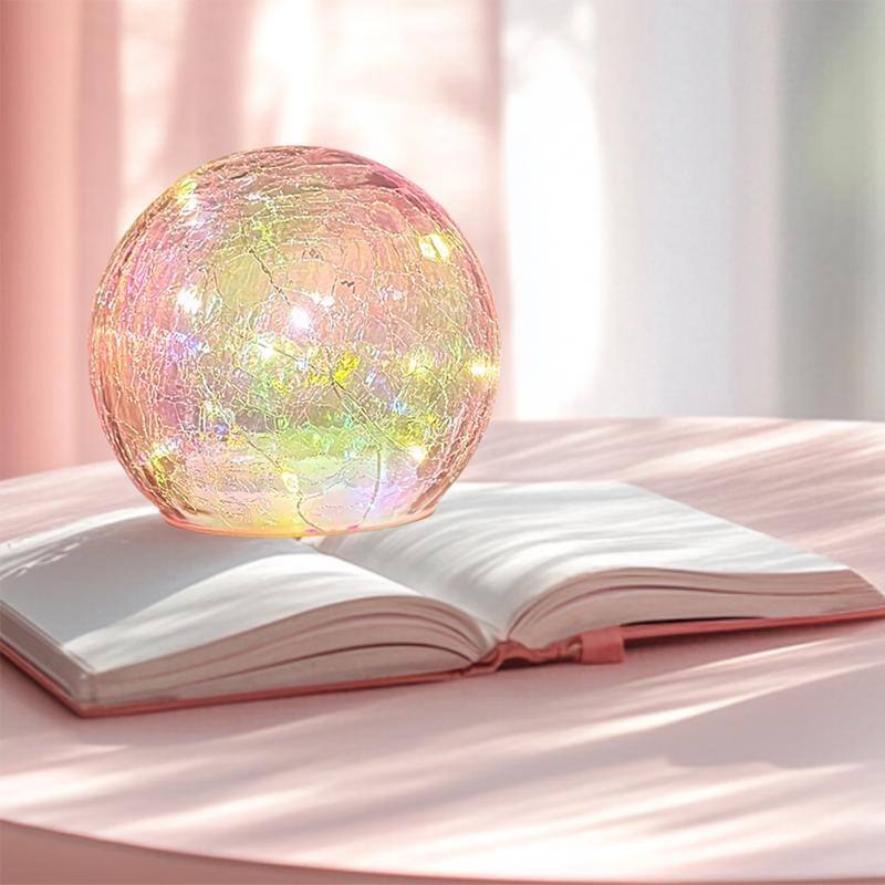 Crackle Glass LED Globe Light, Gold Mercury Orb Lamp for Christmas Decor, Table Centerpiece, Gift