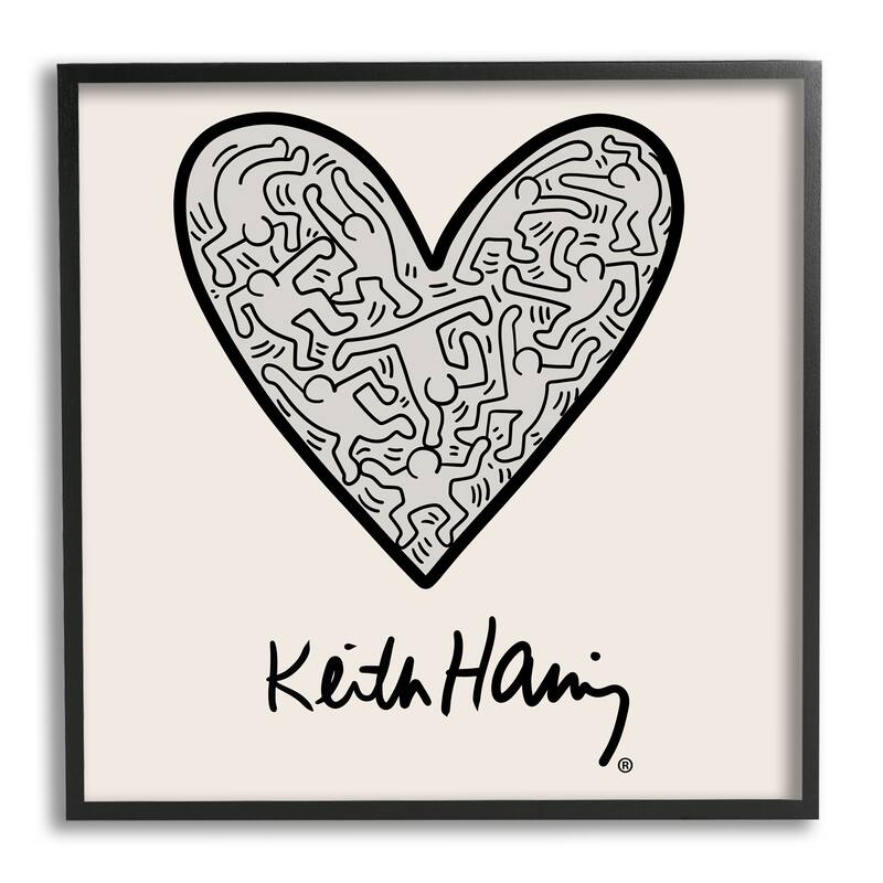 Stupell Keith Haring People Inside Heart Pattern Text Framed Wall Art - Black
