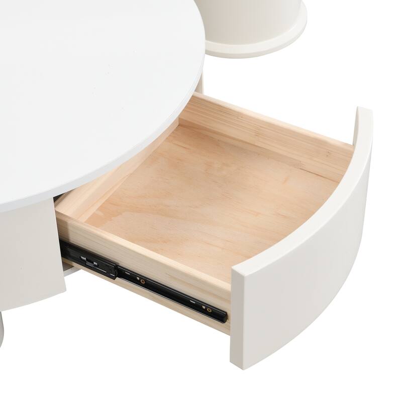 Nesting Coffee Table Set of 2, Round Coffee Table with Drawer, Circular Wood Center Table Set
