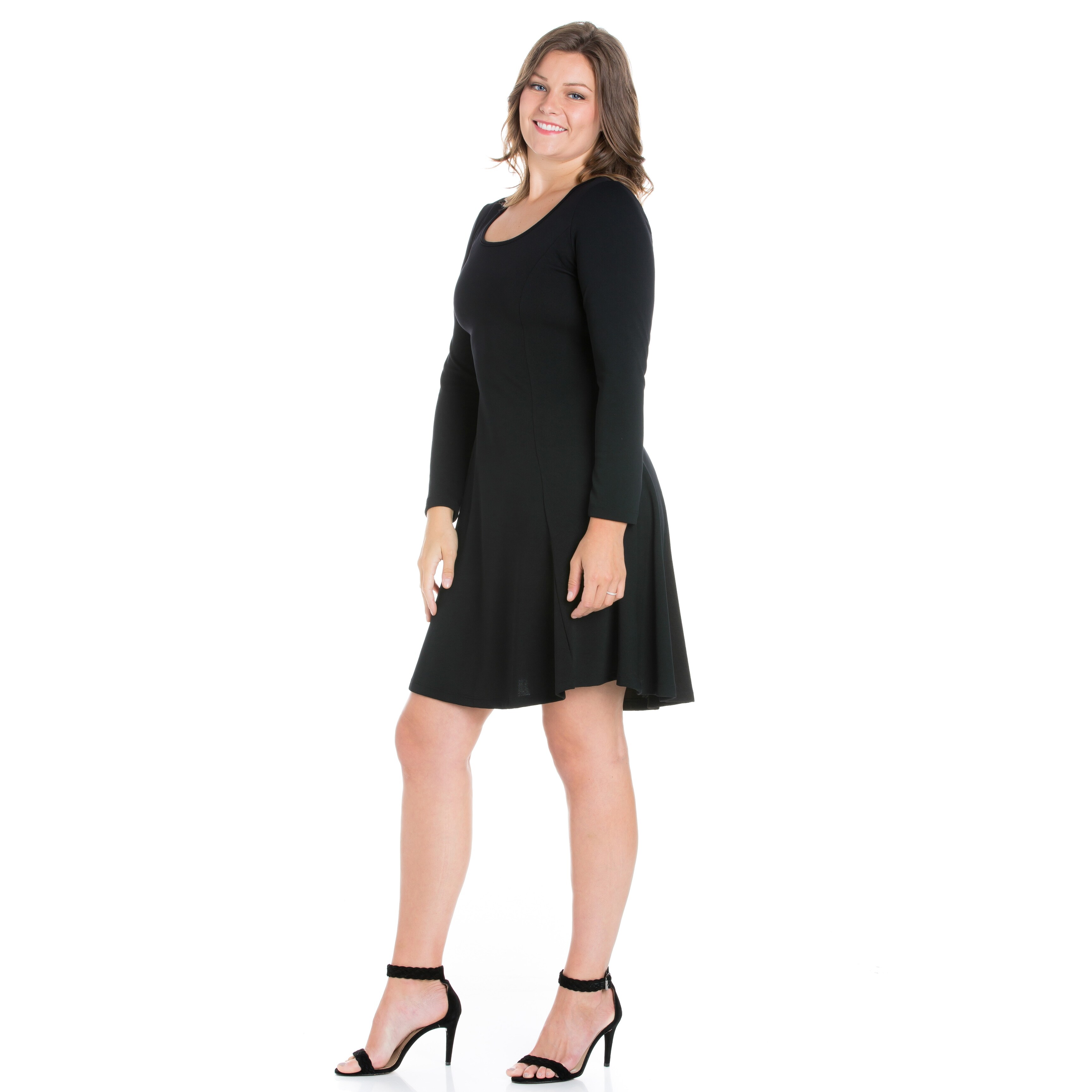 black long sleeve skater dress plus size