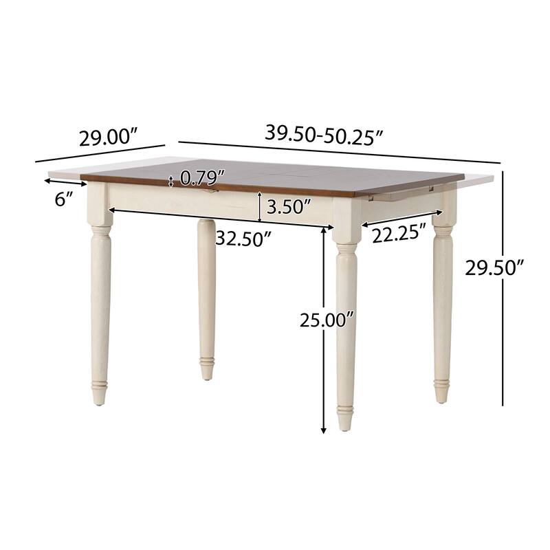 Jeby Dining Table, 39-50 Inch Brown Expandable Leaf, Turned Ivory Legs