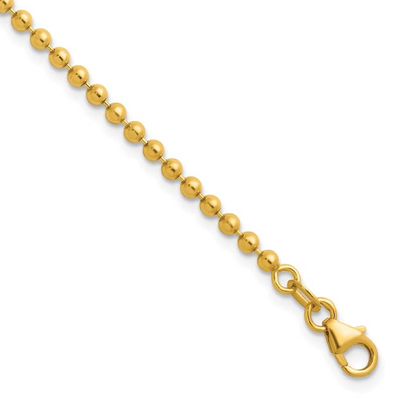 Curata Solid 18k Yellow Gold Italian 7.25" 2.5mm Bead Bracelet