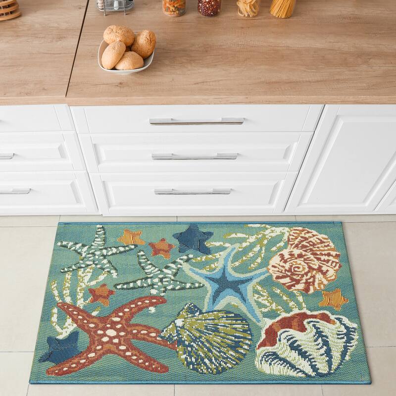 Liora Manne Esencia Starfish Song Indoor/Outdoor Mat Aqua 1'11" x 4'11"