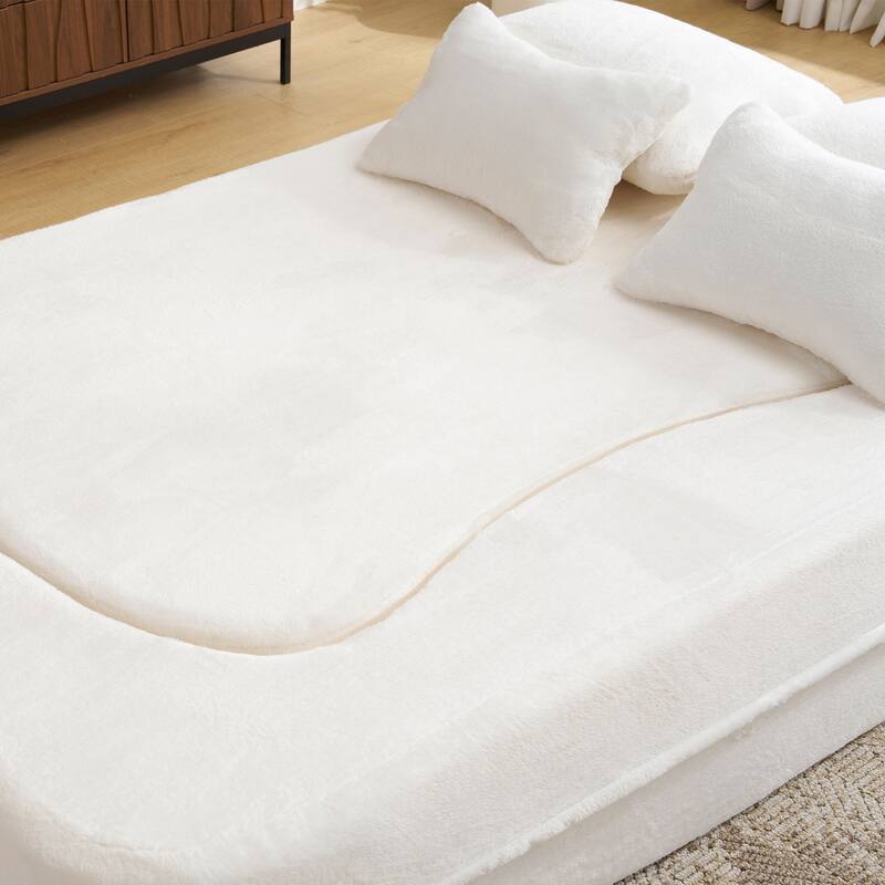 Queen Size Modern White Floor Sofa with 4 Pillows Required