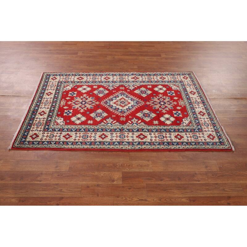 Red Kazak Accent Rug Hand-Knotted Foyer Wool Carpet - 3'3" x 5'3"