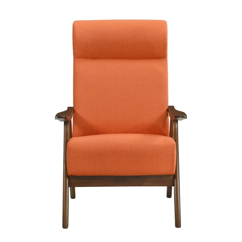 Orange Textured Fabric High-Back Accent Chair with Walnut Frame
