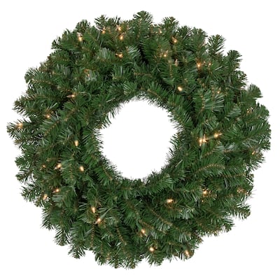 Pre-Lit Deluxe Windsor Pine Artificial Christmas Wreath - 36-Inch Clear Lights - 36"